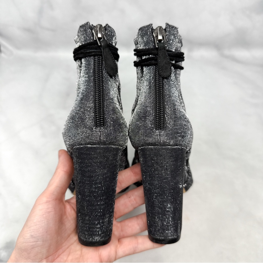 Alexandre Birman Loretta Metallic Caged Block Heel Sandal Booties Silver 38.5 - Picture 8 of 14